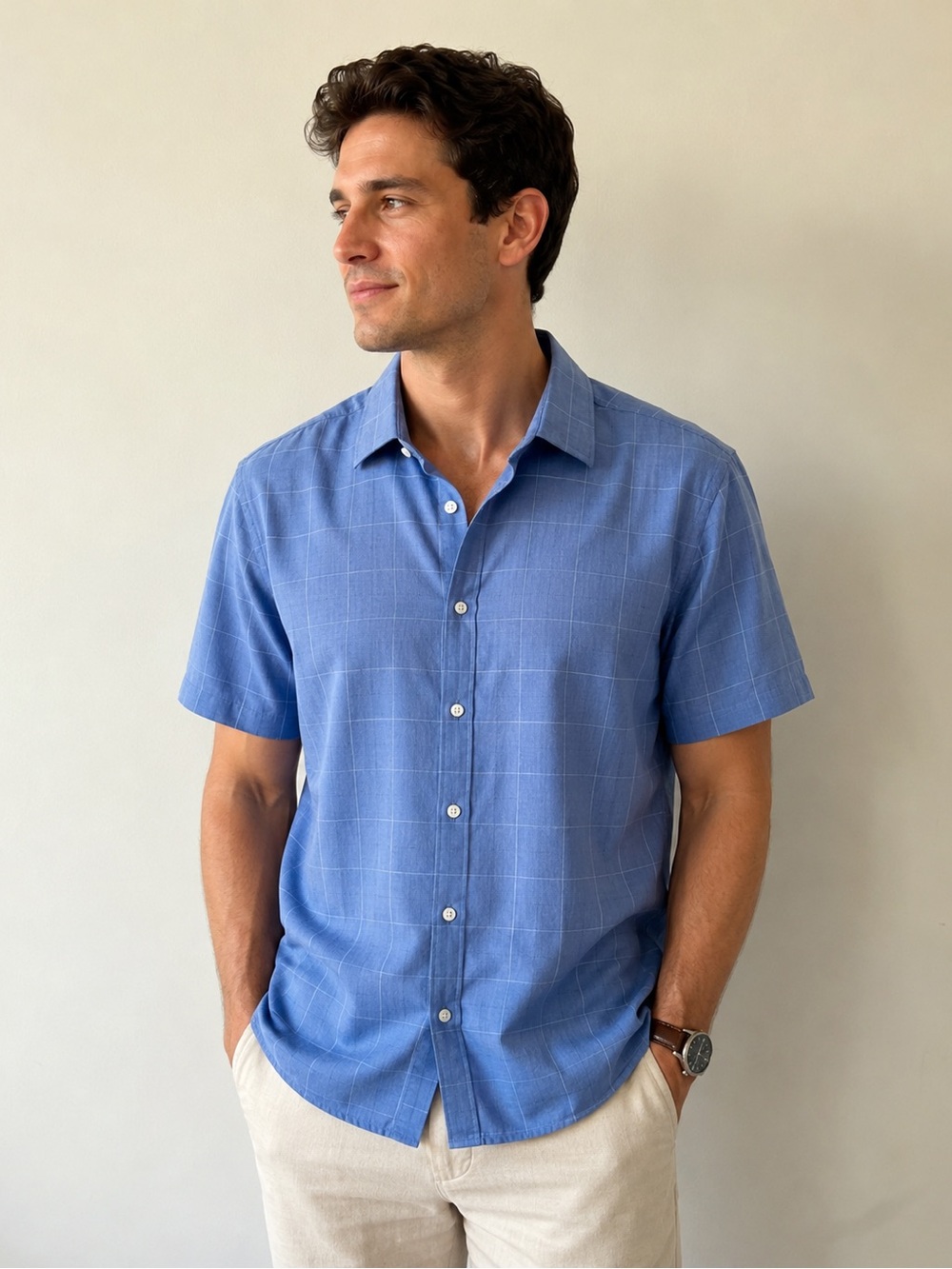 Lucky Brand Blue Plaid Short Sleeve Button-Down Shirt Men’s Large Tailored Fit